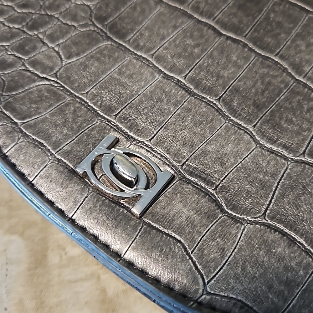 Bebe Silver Pewter Faux Leather Baguette Bag - Picture 2 of 9